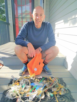 Cleaning up plastic on the beach